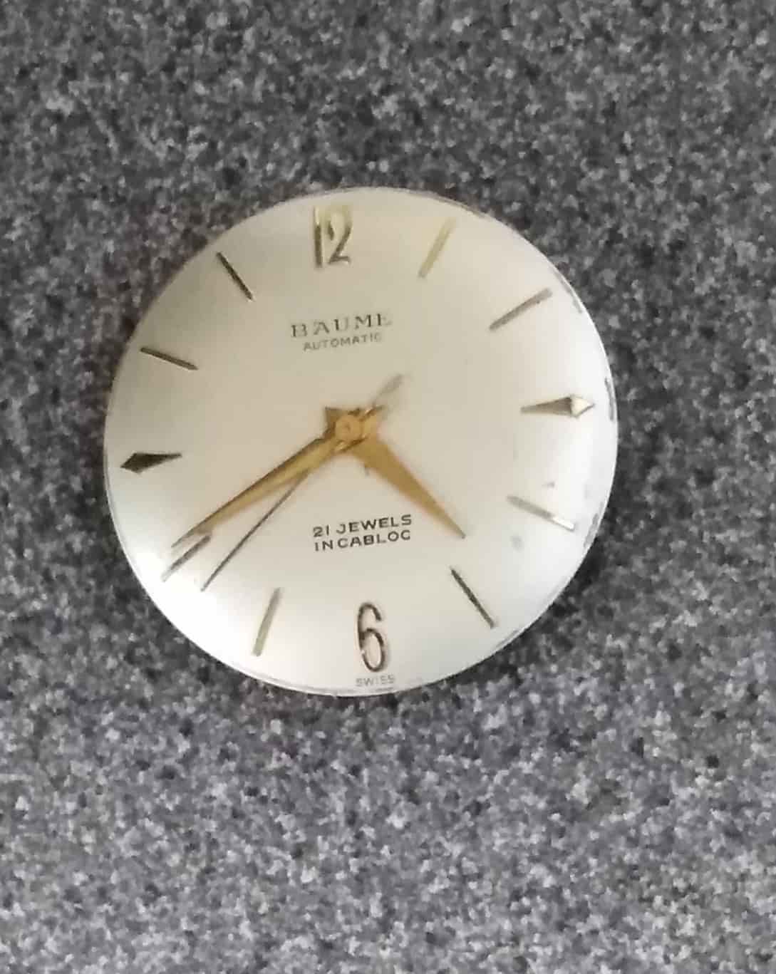 Vintage Baume & Mercier 21-Jewel Automatic Movement & Dial - For Parts/Repair - Very Good Dial & Gold Hands